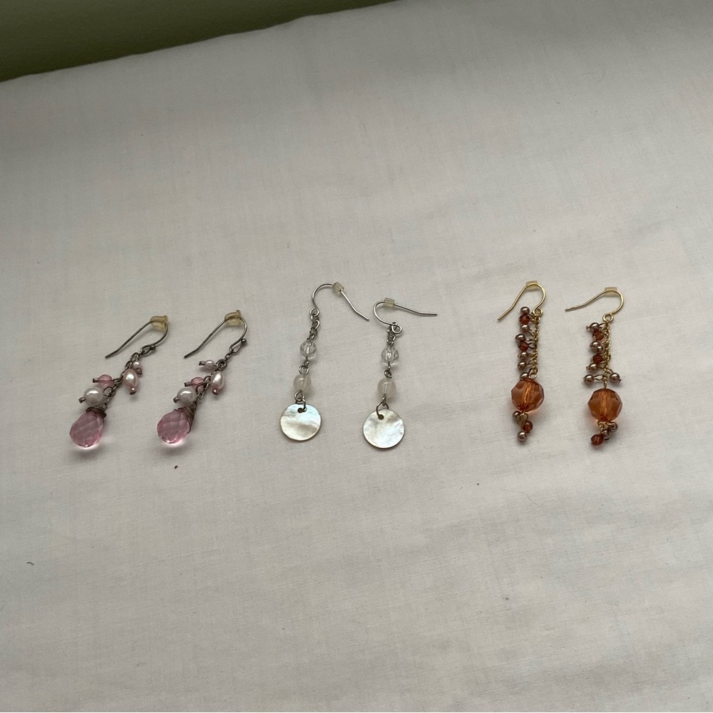 THREE SETS MULI-COLOURED FAUX CRYSTAL EARRINGS